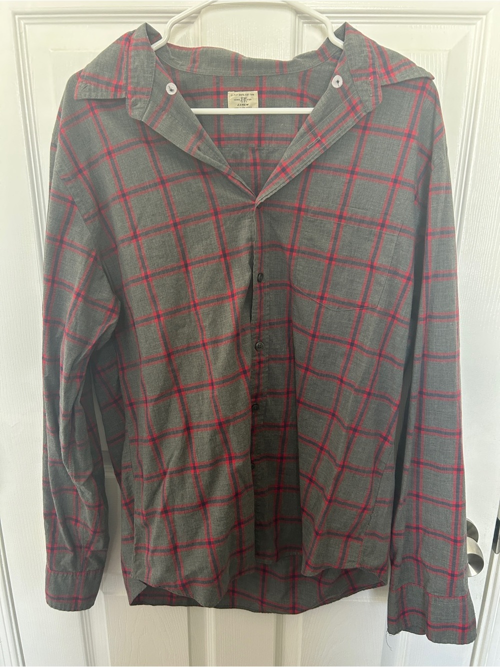 J Crew Gray & Red Plaid Men's Button-Up Shirt